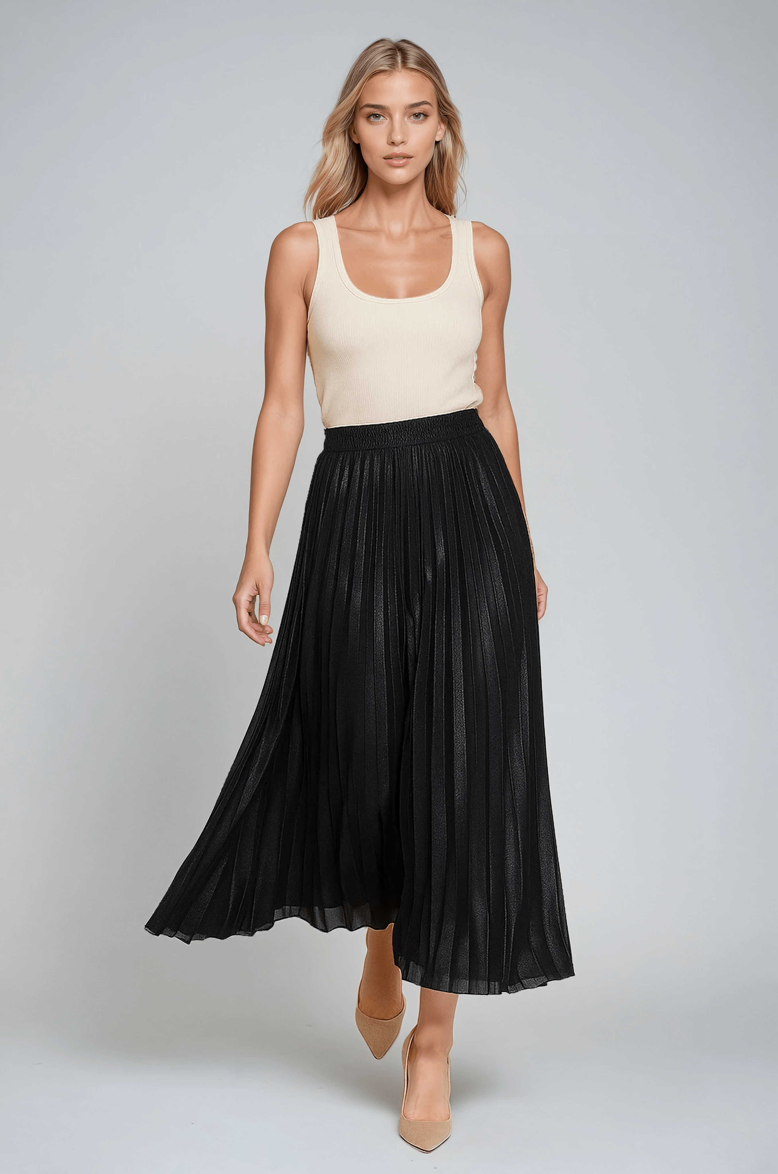 Victoria | Elegant High-Waist Pleated Maxi Skirt in Gold - Lumina