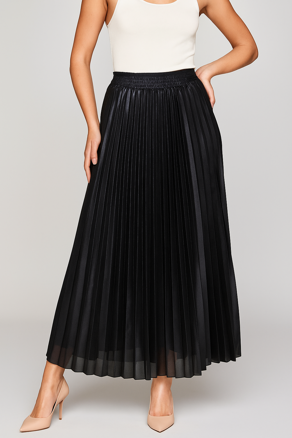 Victoria | Elegant High-Waist Pleated Maxi Skirt in Gold - Lumina