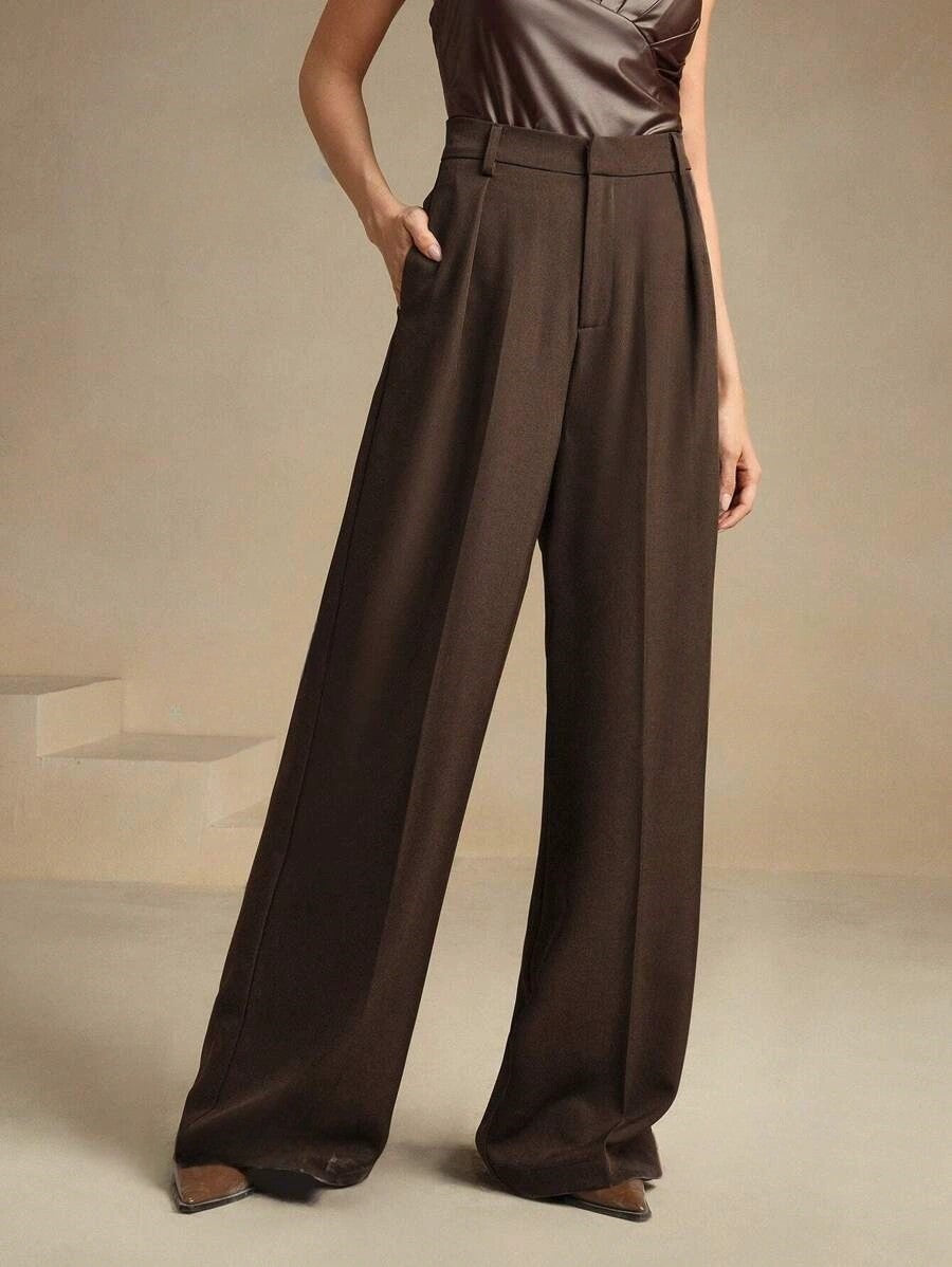 Victoria | Elegant High Waist Wide Leg Trousers - Lumina