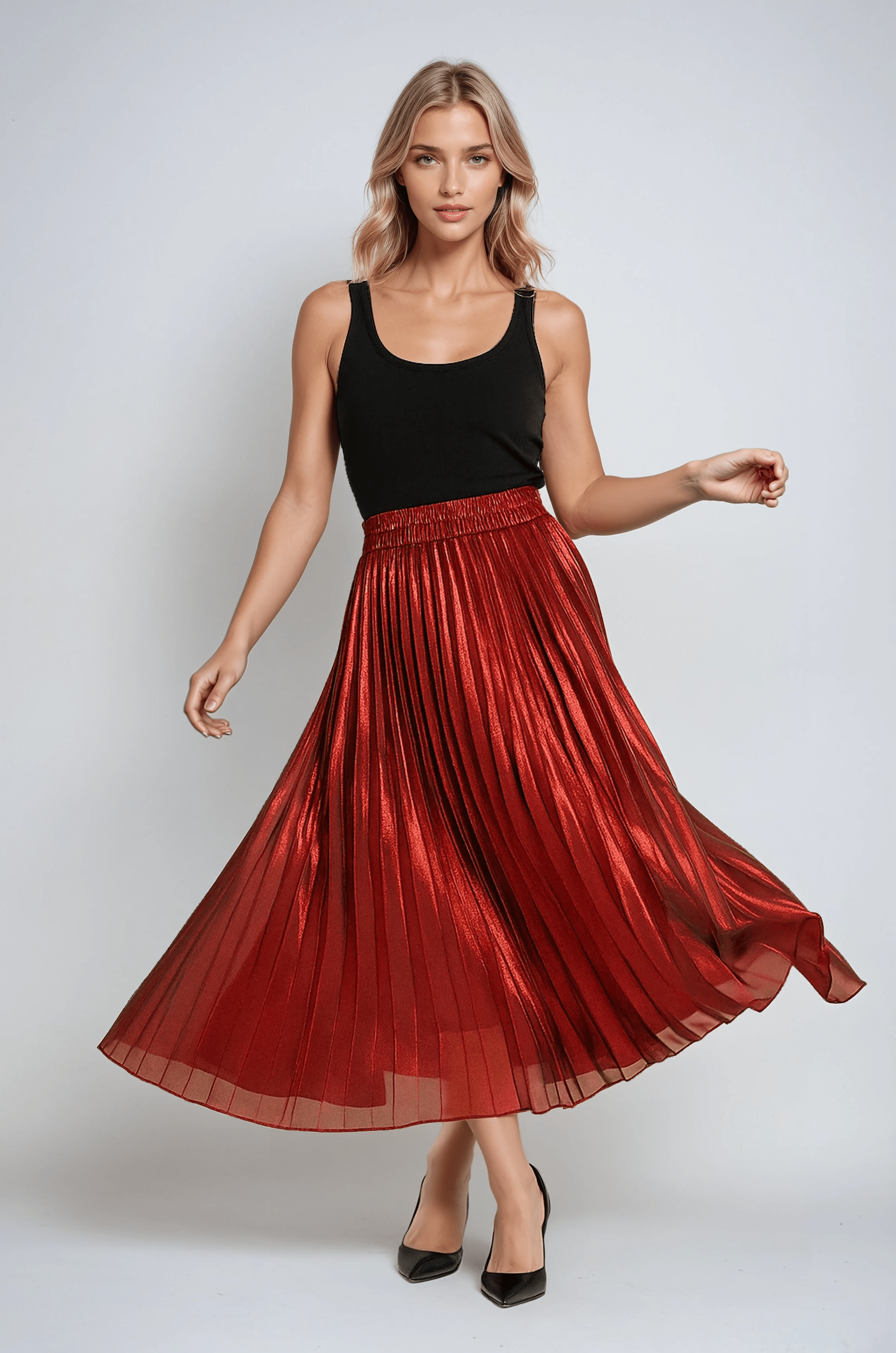 Victoria | Elegant High-Waisted Pleated Maxi Skirt in Gold - Lumina