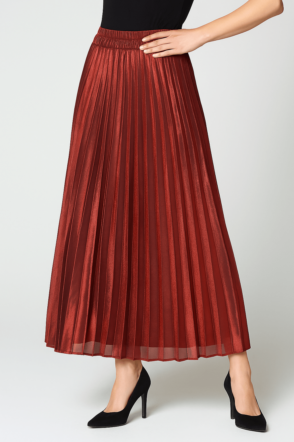 Victoria | Elegant High-Waisted Pleated Maxi Skirt in Gold - Lumina