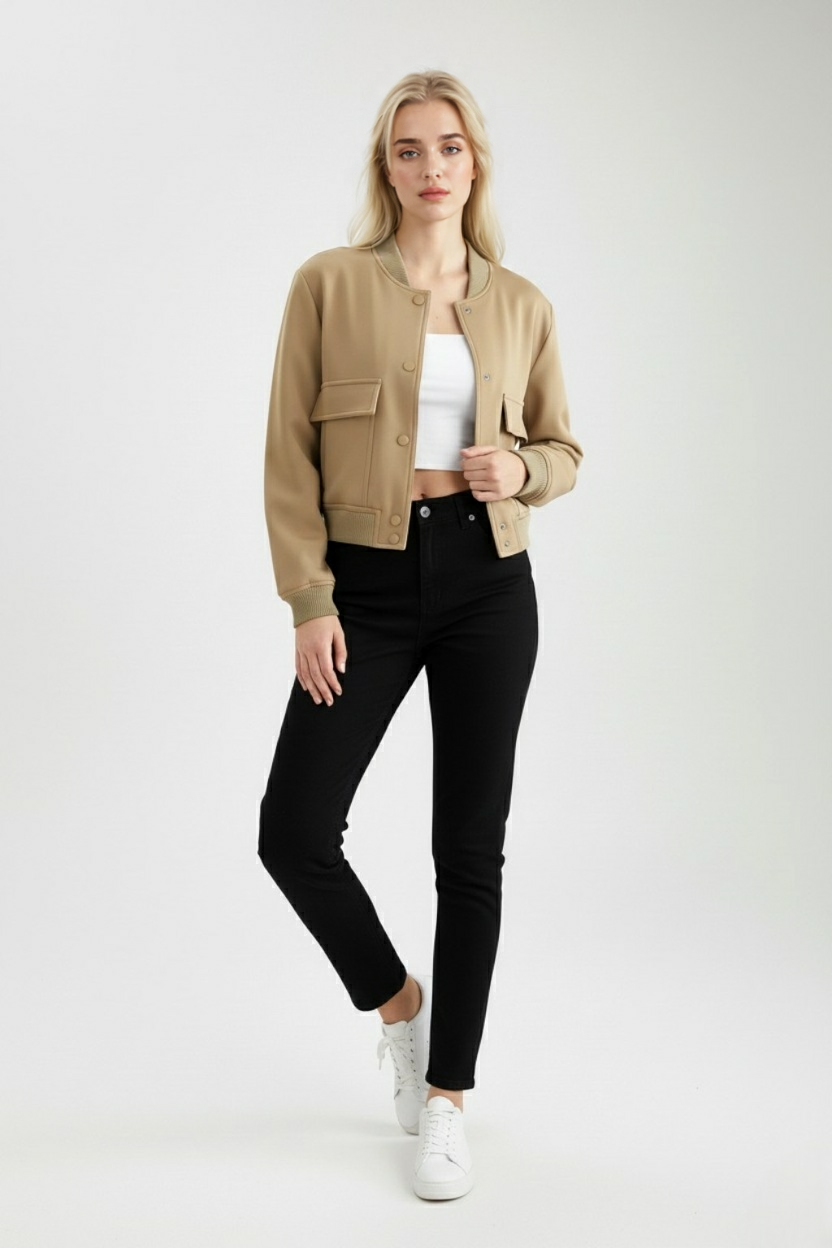 Victoria | Elegant Khaki Bomber Jacket with Loose Fit - Lumina