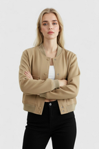 Victoria | Elegant Khaki Bomber Jacket with Loose Fit - Lumina