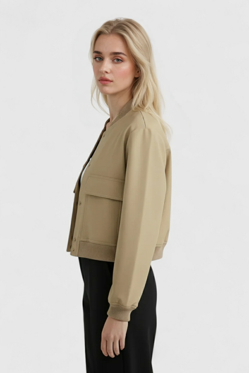 Victoria | Elegant Khaki Bomber Jacket with Loose Fit - Lumina
