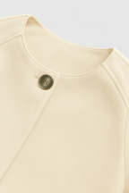 Victoria | Elegant Khaki Short Jacket with O-Neck & Long Sleeves - Lumina