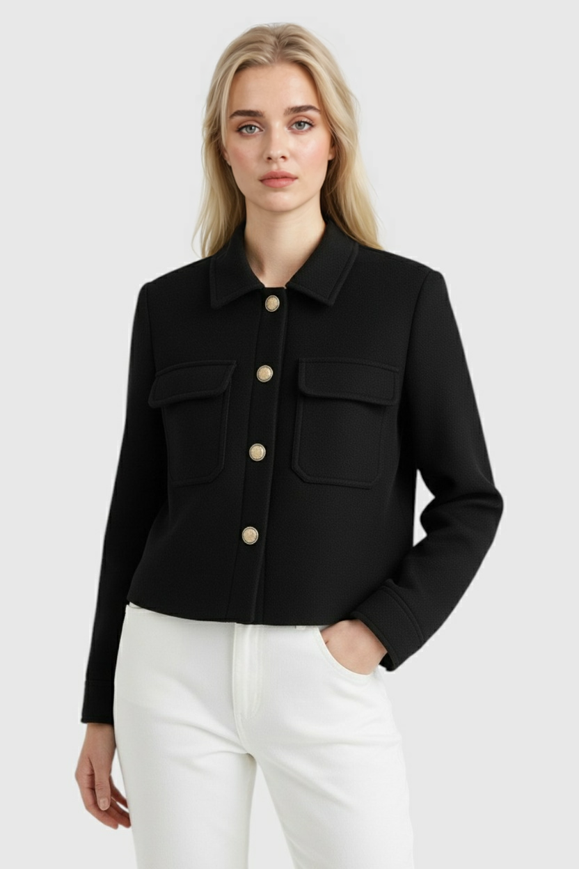 Victoria | Elegant Lightweight Black Windbreaker Jacket with Flattering Fit - Lumina