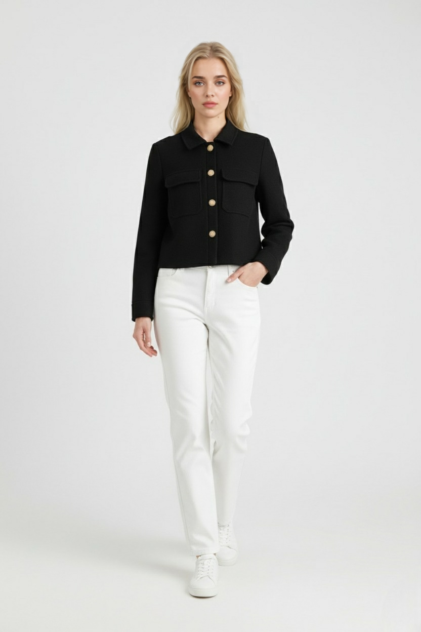 Victoria | Elegant Lightweight Black Windbreaker Jacket with Flattering Fit - Lumina