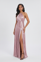 Victoria | Elegant Metallic Pink Dress with Versatile Cut - Lumina