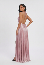Victoria | Elegant Metallic Pink Dress with Versatile Cut - Lumina