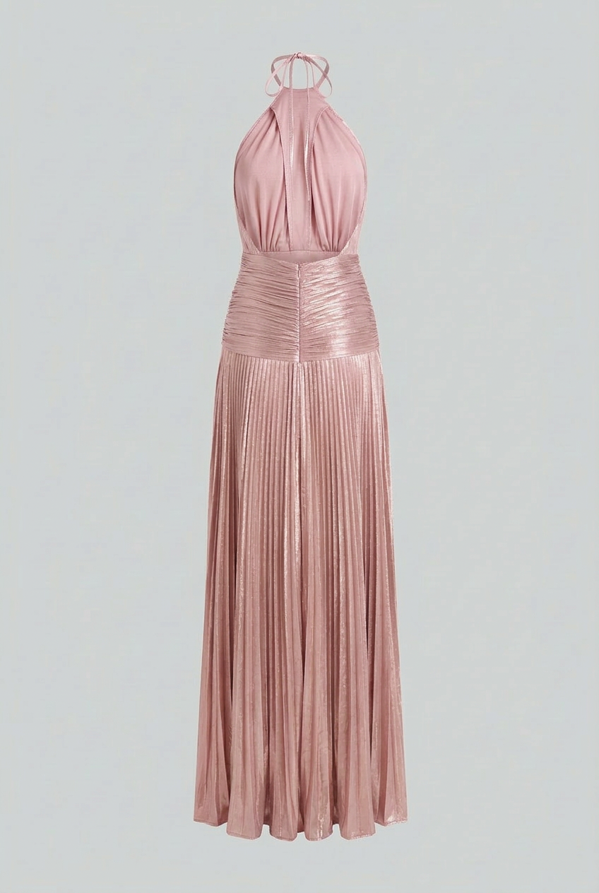 Victoria | Elegant Metallic Pink Dress with Versatile Cut - Lumina