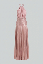 Victoria | Elegant Metallic Pink Dress with Versatile Cut - Lumina