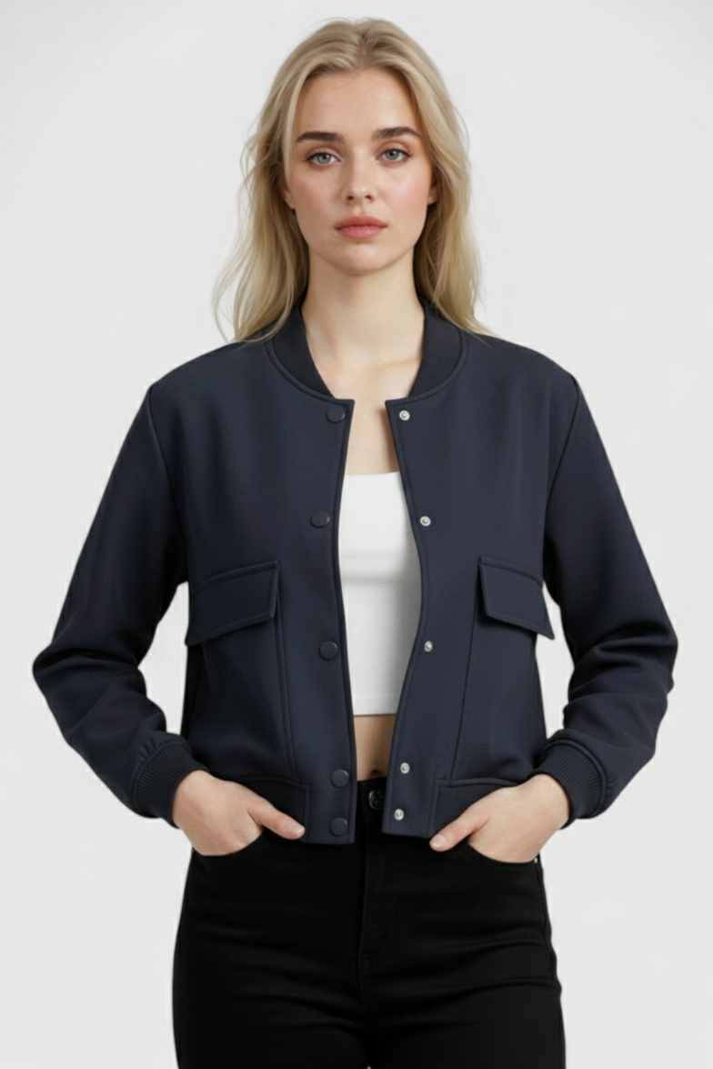 Victoria | Elegant Navy Bomber Jacket with Timeless Design - Lumina