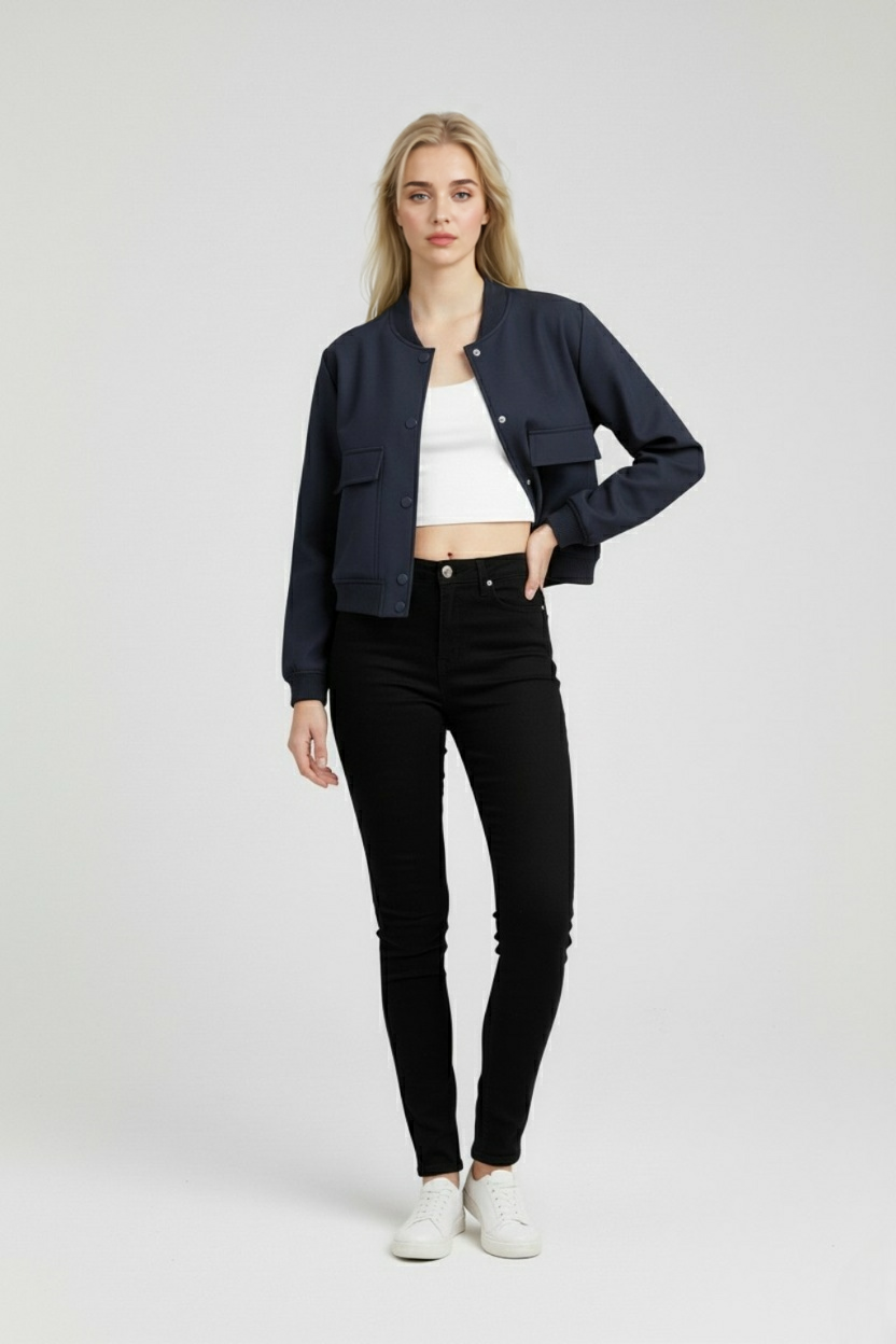 Victoria | Elegant Navy Bomber Jacket with Timeless Design - Lumina
