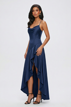 Victoria | Elegant Navy Dress with Lace-Up Back - Lumina