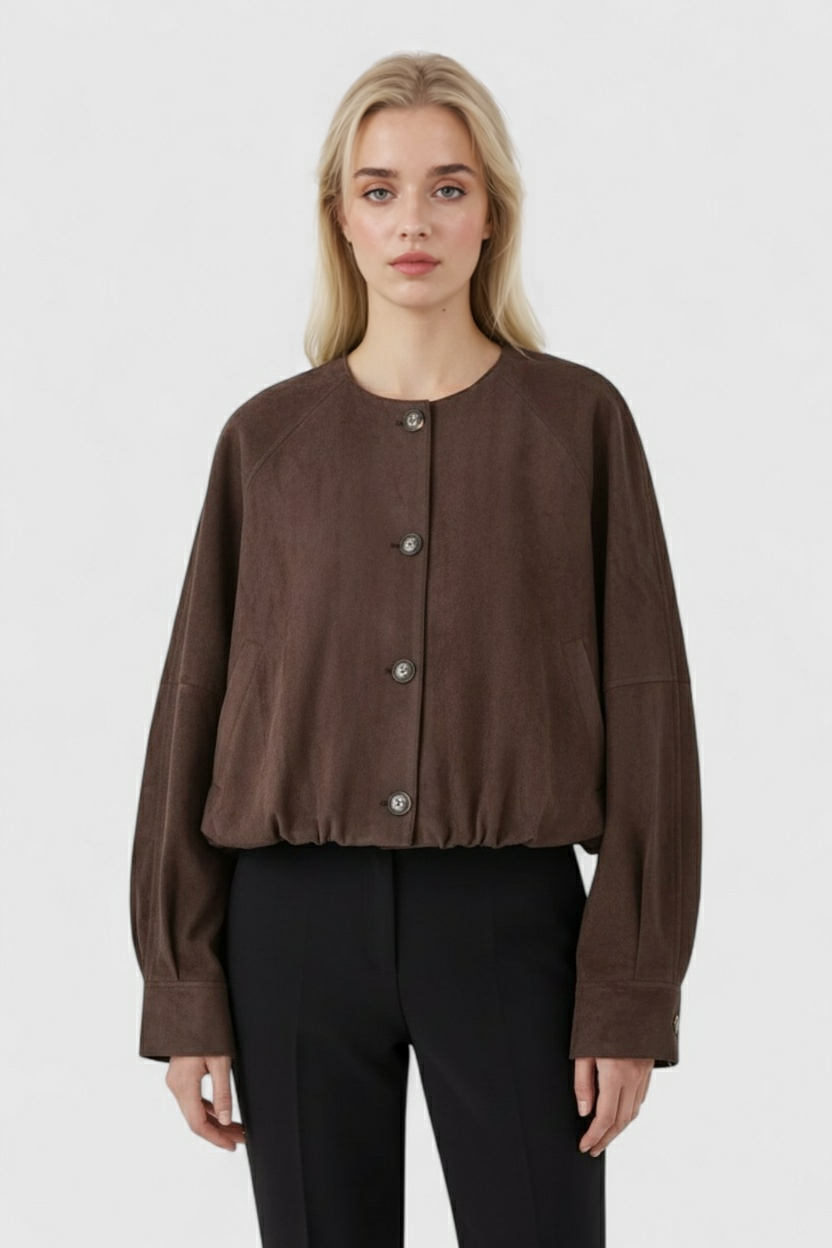 Victoria | Elegant O-Neck Jacket with Long Sleeves and Pockets - Lumina