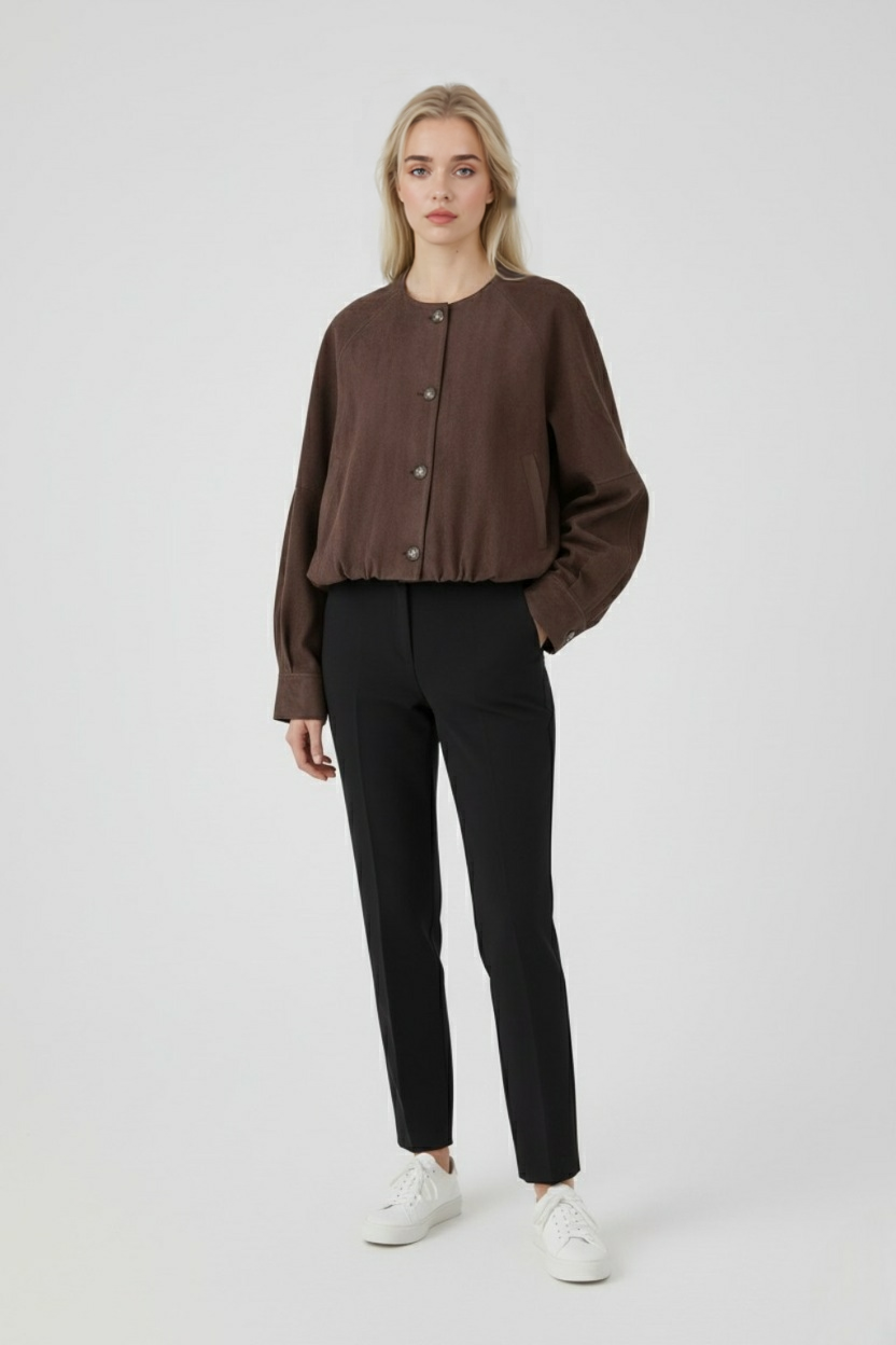 Victoria | Elegant O-Neck Jacket with Long Sleeves and Pockets - Lumina