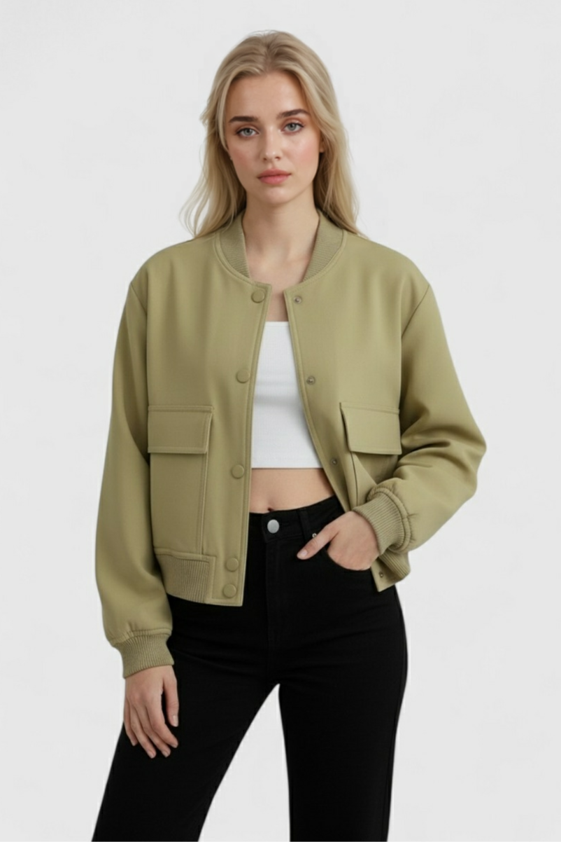 Victoria | Elegant Olive Green Bomber Jacket with Timeless Design - Lumina