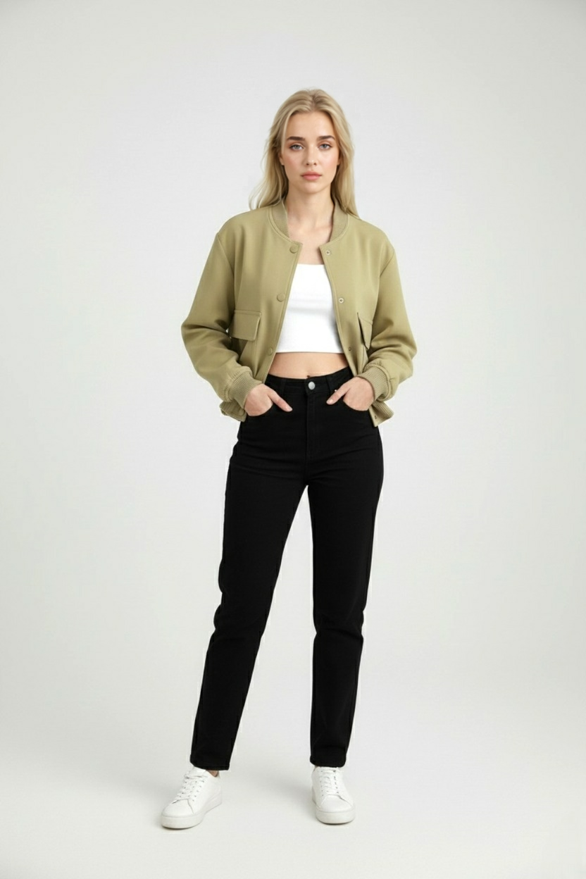 Victoria | Elegant Olive Green Bomber Jacket with Timeless Design - Lumina