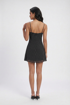 Victoria | Elegant Open-Back Polka Dot Mini Dress with Frill Hem - Lumina