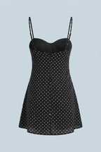 Victoria | Elegant Open-Back Polka Dot Mini Dress with Frill Hem - Lumina