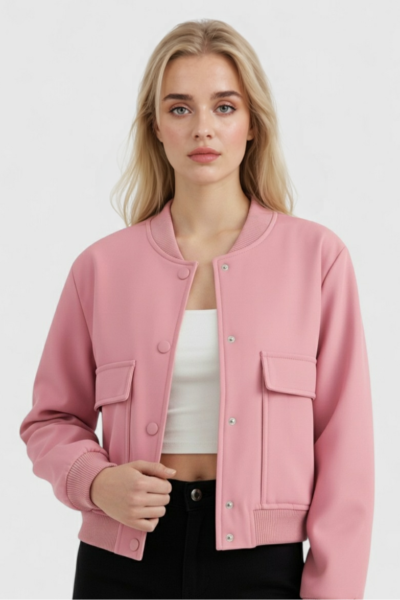 Victoria | Elegant Pink Bomber Jacket with Timeless Design - Lumina
