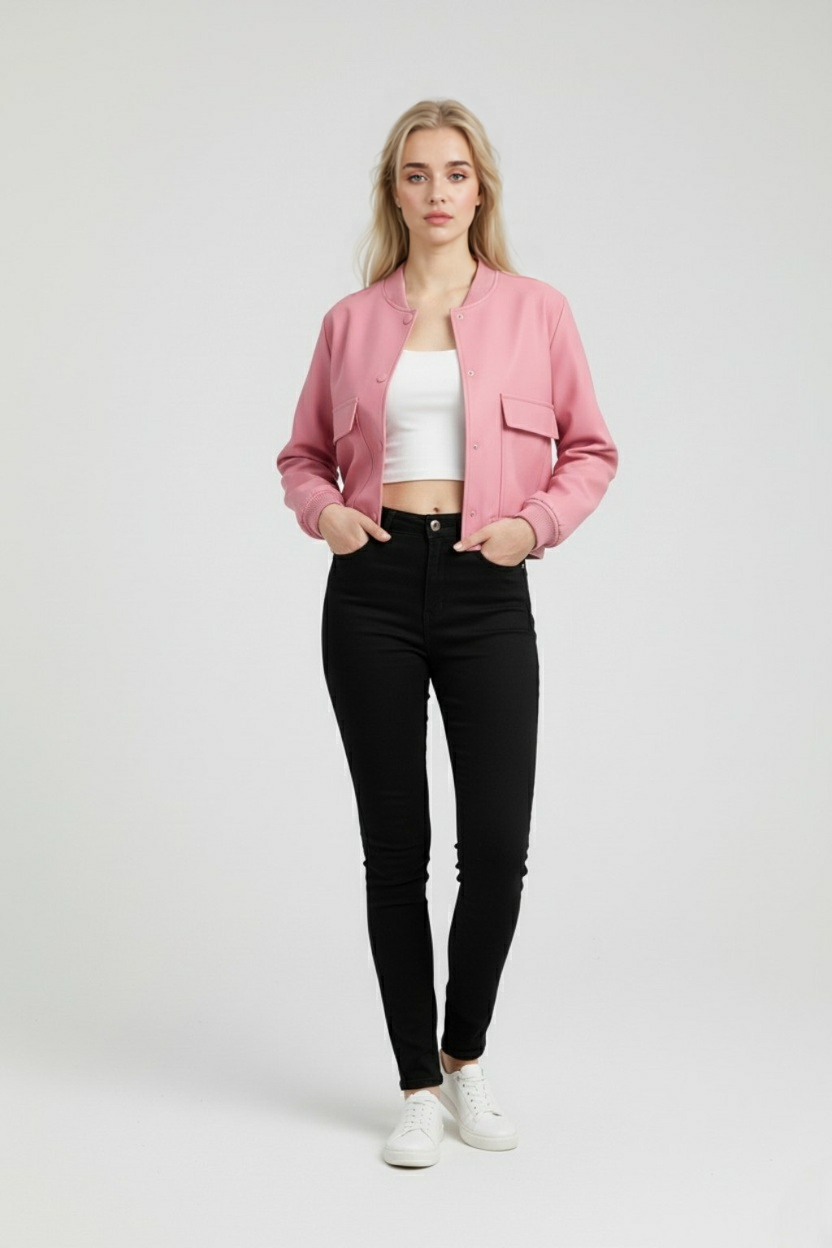 Victoria | Elegant Pink Bomber Jacket with Timeless Design - Lumina
