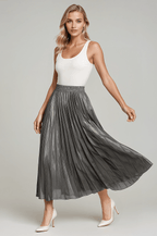Victoria | Elegant Pleated Gold Maxi Skirt for Women - Lumina