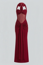 Victoria | Elegant Red Drape Maxi Dress for Effortless Style - Lumina