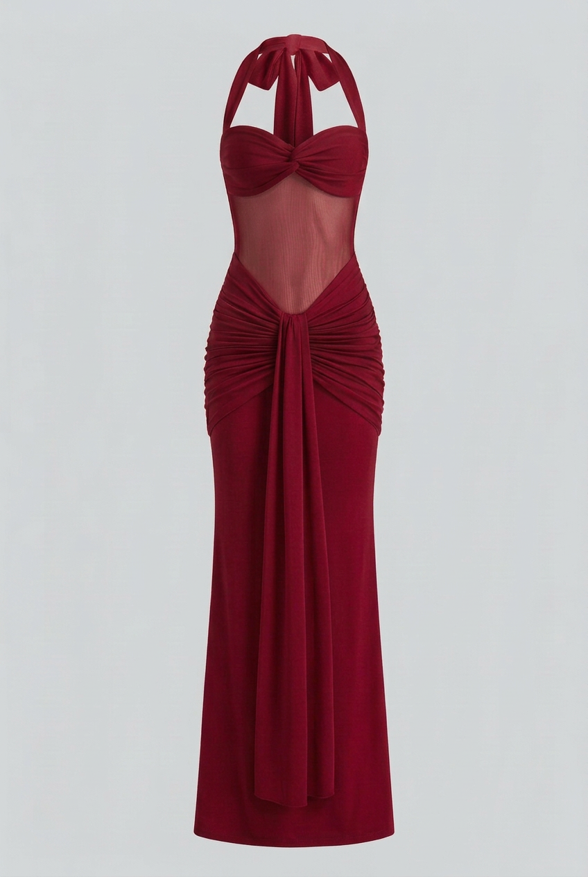 Victoria | Elegant Red Drape Maxi Dress for Effortless Style - Lumina