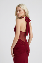 Victoria | Elegant Red Drape Maxi Dress for Effortless Style - Lumina