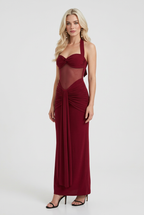 Victoria | Elegant Red Drape Maxi Dress for Effortless Style - Lumina