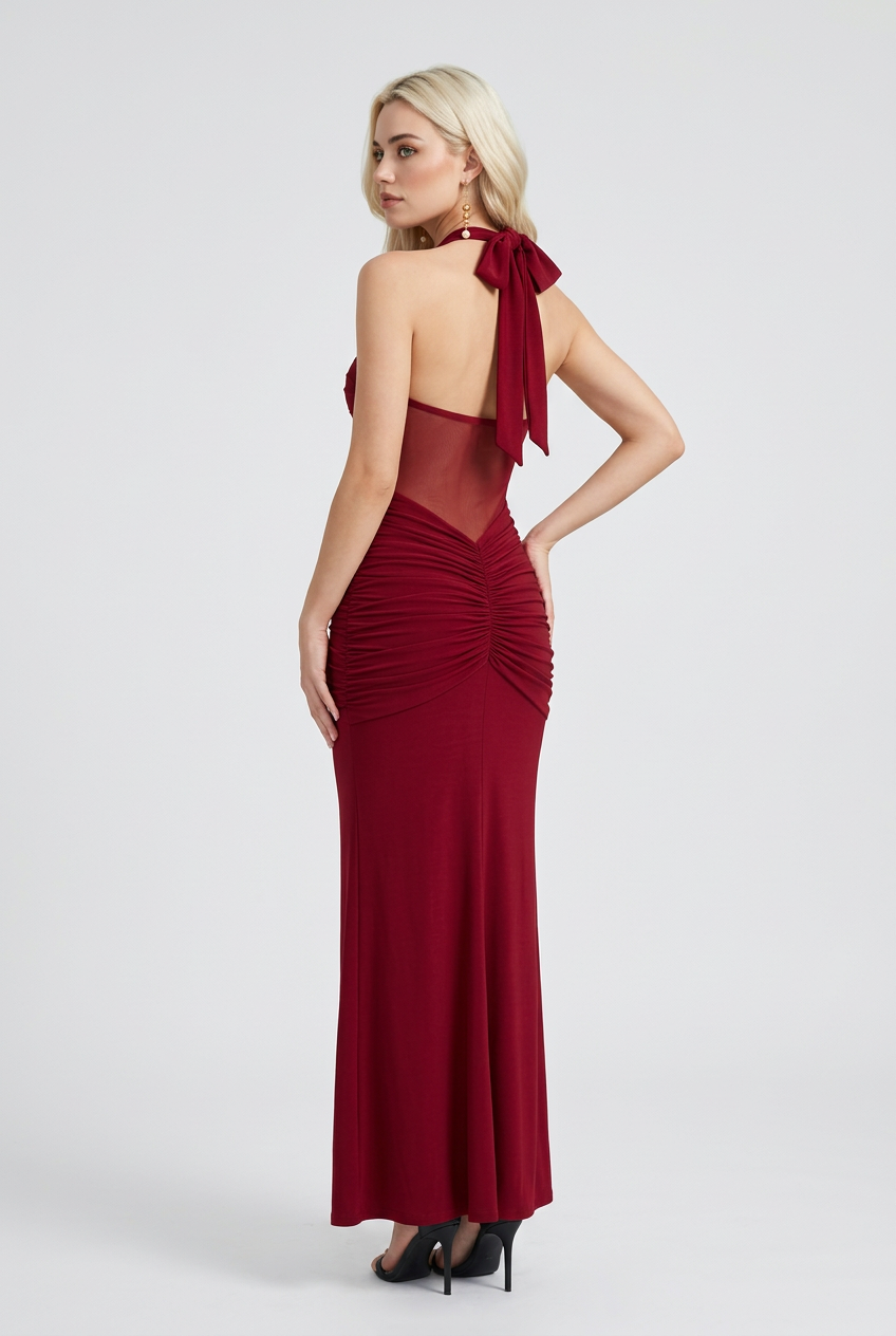 Victoria | Elegant Red Drape Maxi Dress for Effortless Style - Lumina