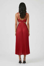 Victoria | Elegant Red Pleated Midi Dress with Flattering Fit - Lumina