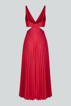 Victoria | Elegant Red Pleated Midi Dress with Flattering Fit - Lumina