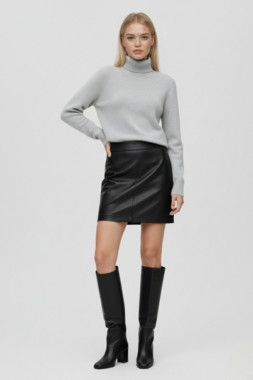 Victoria | Elegant Slim Fit Gray Turtleneck Sweater with Velvety Texture - Lumina