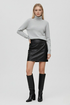 Victoria | Elegant Slim Fit Gray Turtleneck Sweater with Velvety Texture - Lumina