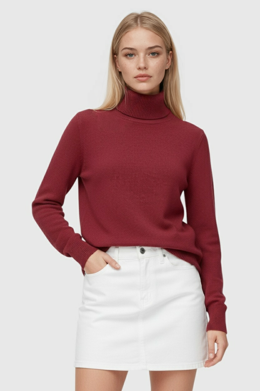 Victoria | Elegant Slim Fit Turtleneck Sweater in Burgundy - Lumina