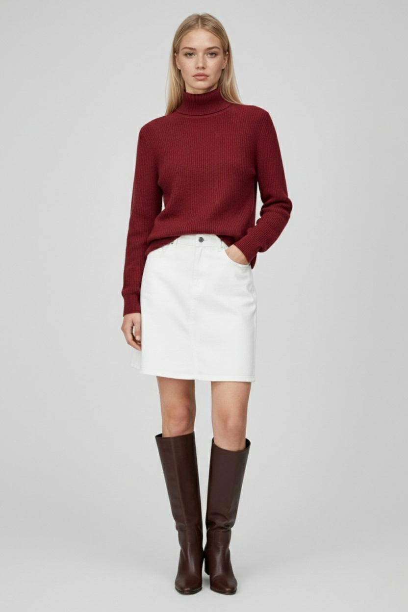 Victoria | Elegant Slim Fit Turtleneck Sweater in Burgundy - Lumina