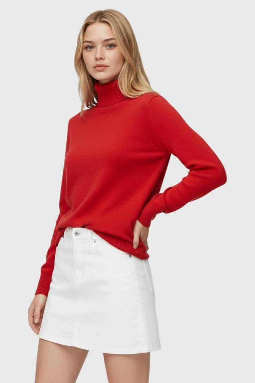 Victoria | Elegant Slim Red Turtleneck Sweater with Velvety Finish - Lumina