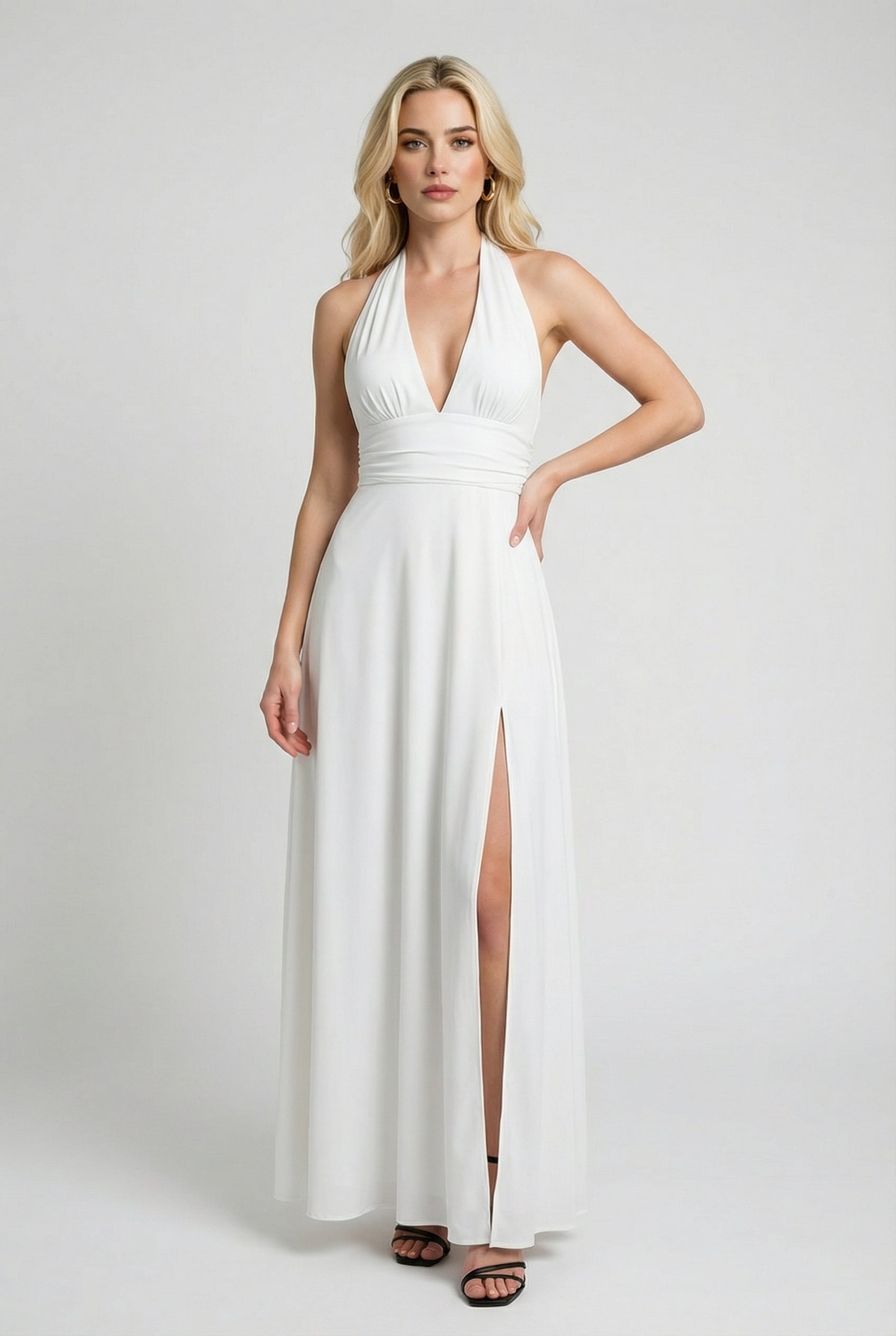 Victoria | Elegant White Backless Summer Dress with Flattering Silhouette - Lumina