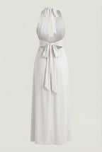 Victoria | Elegant White Backless Summer Dress with Flattering Silhouette - Lumina
