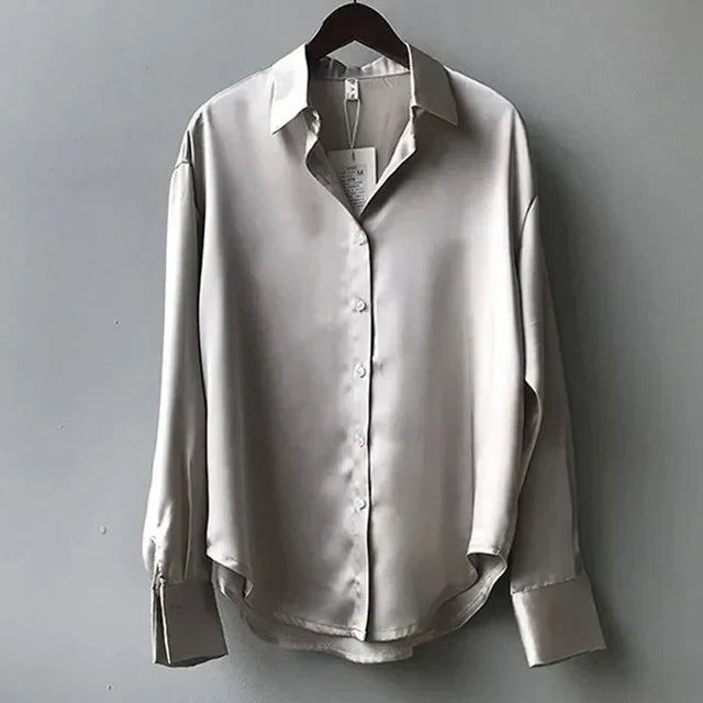 Victoria | Elegant White Button Down Blouse with Relaxed Fit - Lumina
