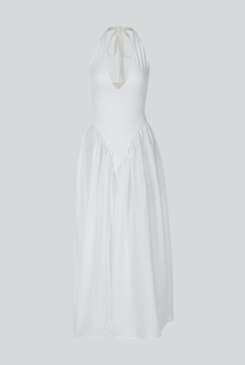 Victoria | Elegant White Midi Dress with Tailored Fit - Lumina