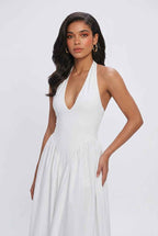 Victoria | Elegant White Midi Dress with Tailored Fit - Lumina