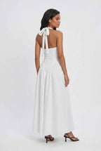 Victoria | Elegant White Midi Dress with Tailored Fit - Lumina