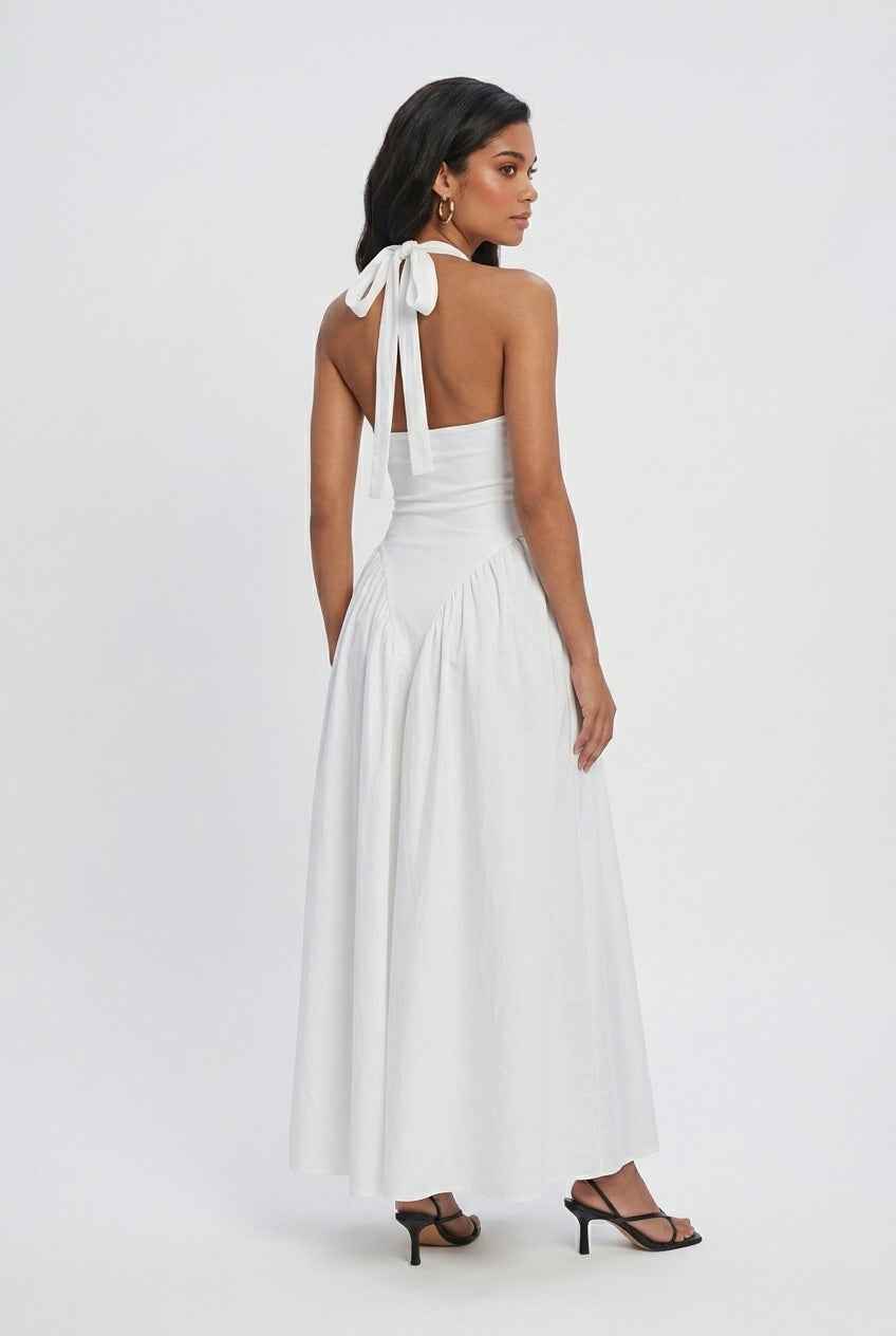 Victoria | Elegant White Midi Dress with Tailored Fit - Lumina