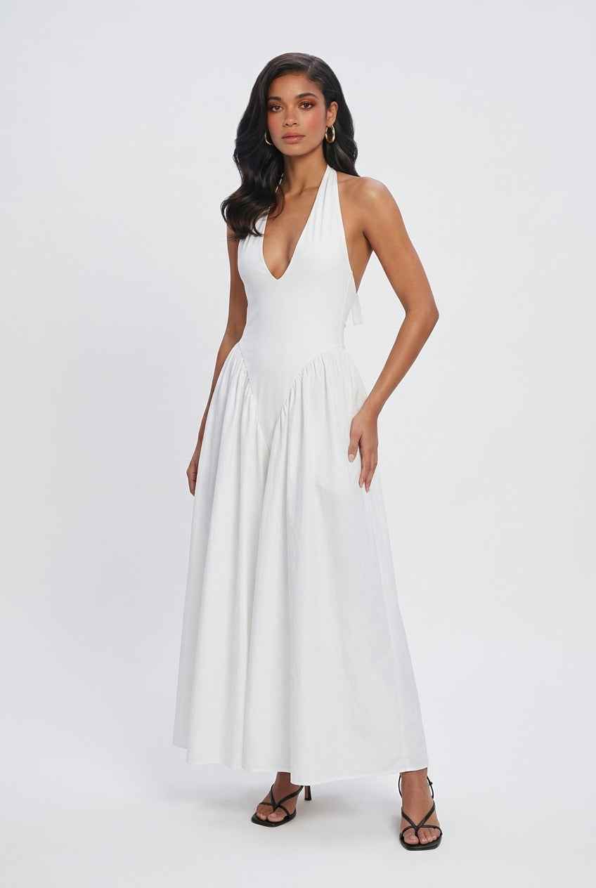 Victoria | Elegant White Midi Dress with Tailored Fit - Lumina