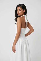 Victoria | Elegant White Midi Dress with Tailored Fit - Lumina