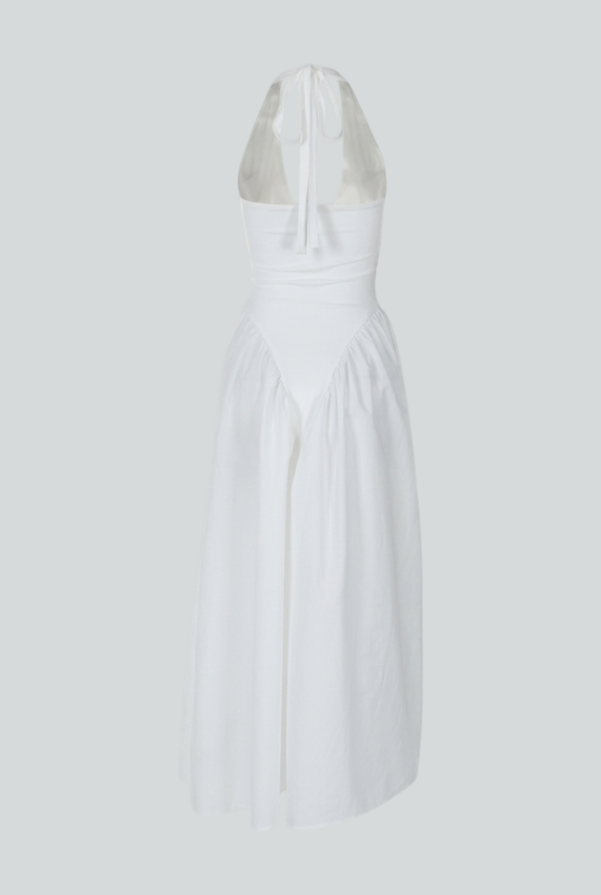 Victoria | Elegant White Midi Dress with Tailored Fit - Lumina