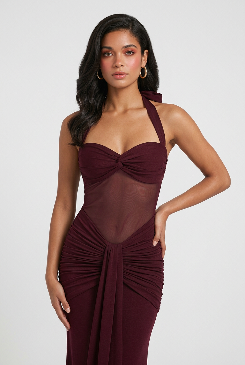 Victoria | Elegant Wine Red Cocktail Dress with Flattering Silhouette - Lumina